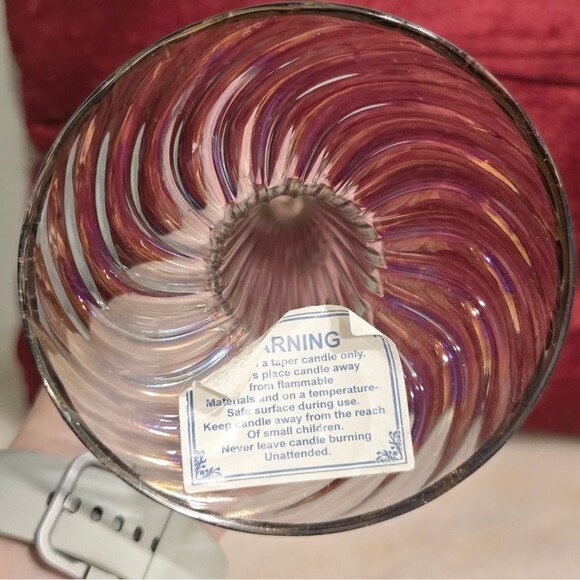 Vintage Egyptian Clear Blue Iridescent Glass Candlestick Holder - Picture 6 of 8